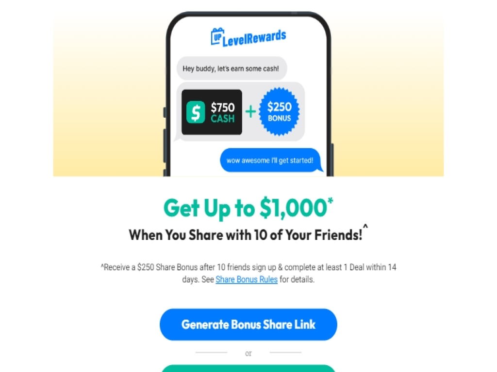 Get your $750 Cash + $250 bonus for sharing!